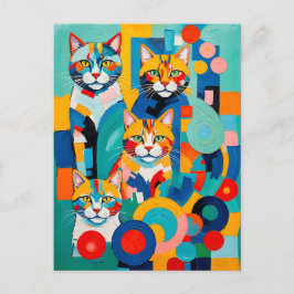 Cartão Postal Trabalho de arte de Gatos Cubistas Coloridos