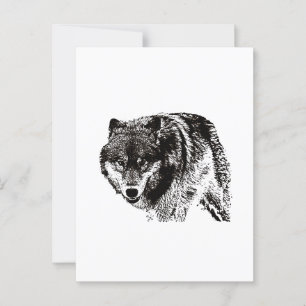Cartão Postal Trabalho de arte de Preto e Branco do Lobo Selvage