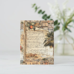Cartão Postal Trabalho de arte do Mediterrâneo Vintage com Palm