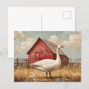 Cartão Postal Trabalho de arte Vermelho Branco de Ganso