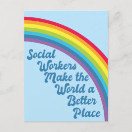 Cartão Postal Trabalho social, aspas inspiradoras, arco-íris azu