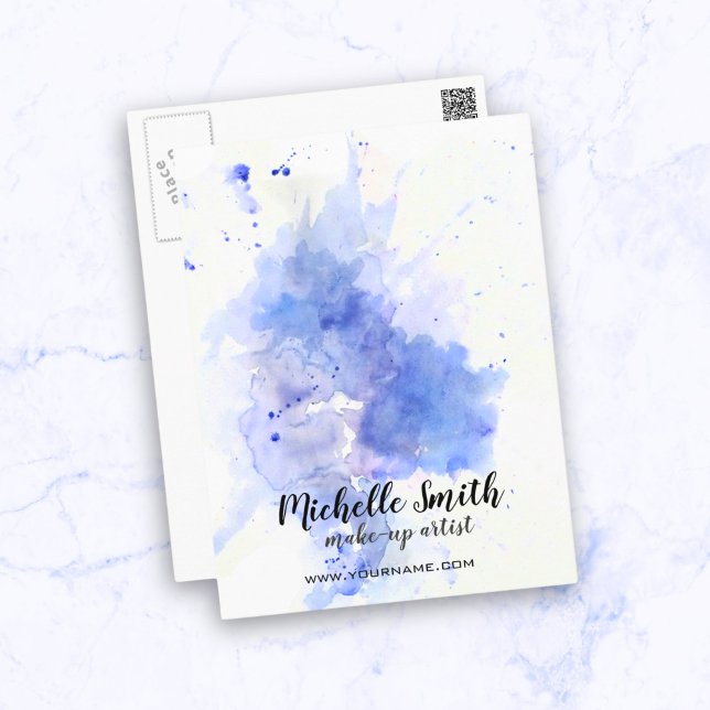 Cartão Postal traço do pincel azul-claro-abstrato com cor d'água (Criador carregado)