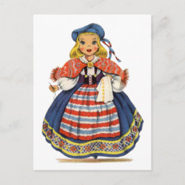 Cartão postal tradicional de menina sueca Vintage