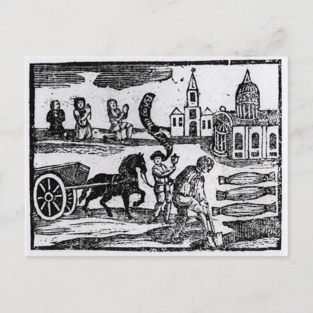 Cartão Postal Traga seu Morto, a peste Excelente de 1665 (Frente)