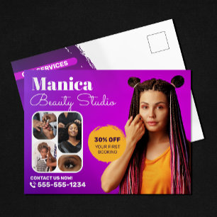 Cartão Postal Tranças Africanas Salão de Beleza Unhas Maquiagem