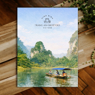 Cartão Postal Tràng An Grottoes, Vietnã, Ninh Binh Aquarela