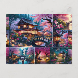 Cartão Postal Tranquila Tarde de Primavera num Jardim Japonês