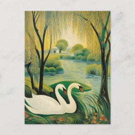 Cartão Postal Tranquilo Swans em Paisagem Serena