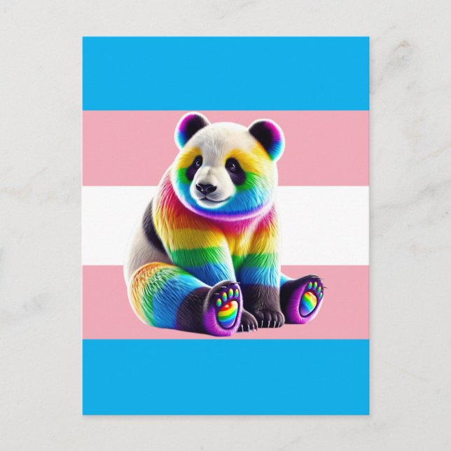 Cartão Postal Transgender Pride Flag with Rainbow Panda (Frente)