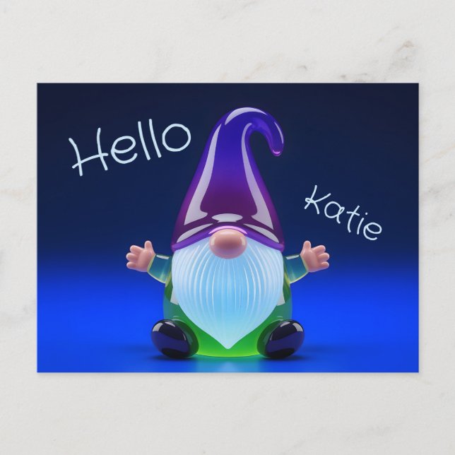 Cartão Postal Translucent Glass Gnome Figurine with Custom Name (Frente)