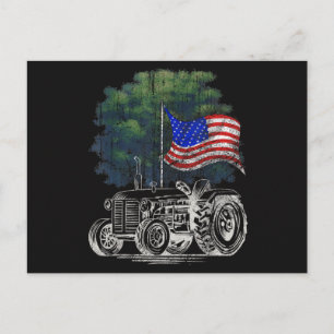 Cartão Postal Trator de Agricultura Vintage Bandeira Americana P