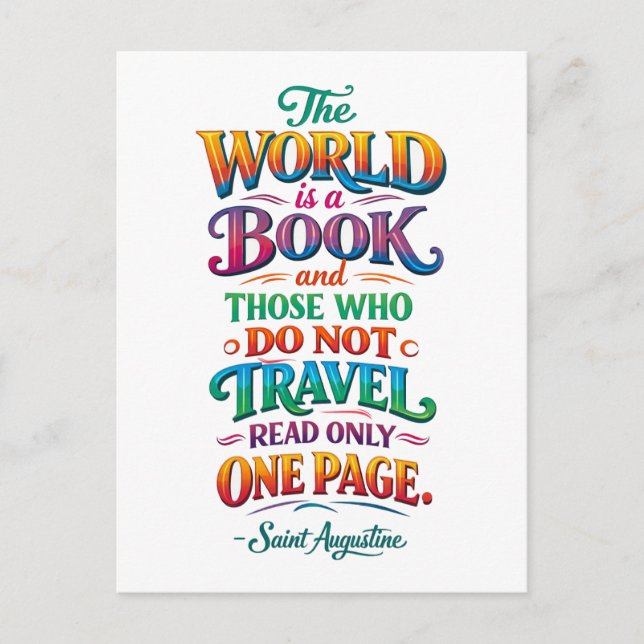 Cartão Postal Travel Quote: The World Is a Book (Frente)
