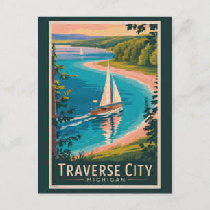 Cartão Postal Traverse City Michigan Illustration Viagem Art