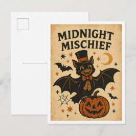 Cartão Postal Travessuras da Meia-Noite de Halloween Antigo