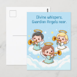 Cartão Postal Tree Guardian Angels tocando trompetes