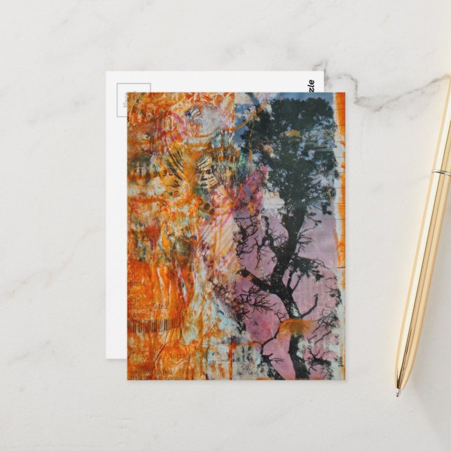 Cartão Postal Tree Mixed Media Collage (Frente/Verso In Situ)