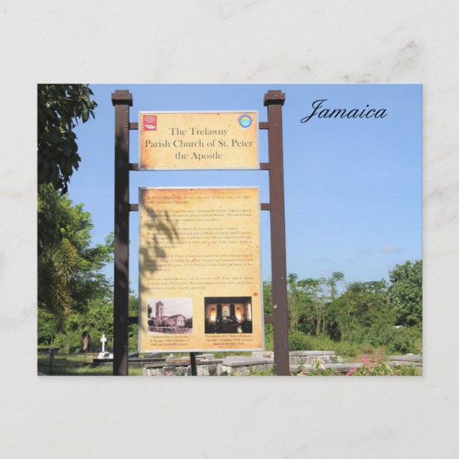 Cartão Postal Trelawny Parish Church sign, Jamaica, photography, (Frente)