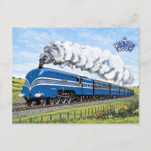Cartão Postal Trem a Vapor Coroação Escocesa Azul Aerodinâmico