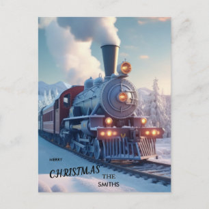 Cartão Postal Trem a Vapor Natal Motor Vintage Neve Floresta