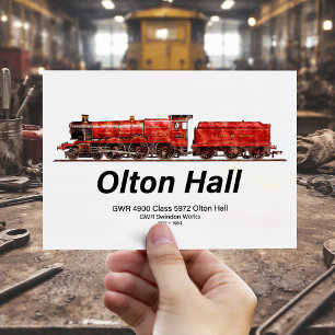 Cartão Postal Trem a vapor vintage Olton Hall locomotiva inglesa