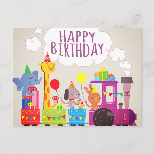 Cartão Postal Trem de Aniversário Feliz (Frente)