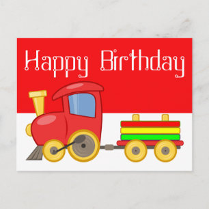 Cartão Postal trem de desenho animado vermelho