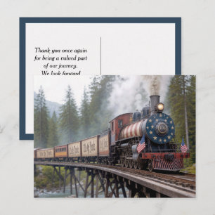 Cartão Postal Trem Patriótico Americano Antigo em uma Treliça