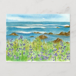 Cartão Postal Tremorosas Flores Silvestres Aquarela Ondas do Oce
