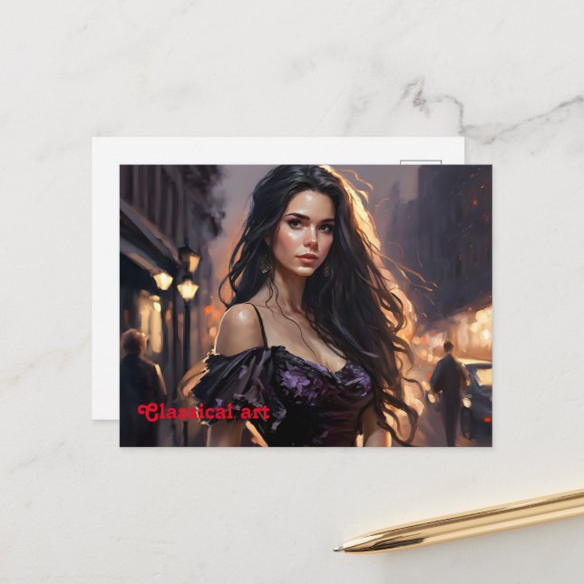 Cartão Postal Trendência elegante de moda da mulher retrato (Frente/Verso In Situ)