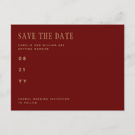 Cartão Postal Trending Burgundy Dourado Wedes SAVE THE DATE Post