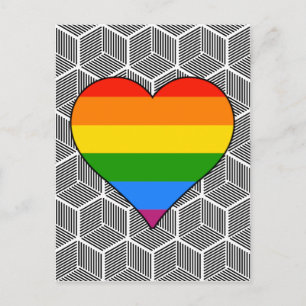 Cartão Postal Trendy Black White Design Rainbow Heart Love