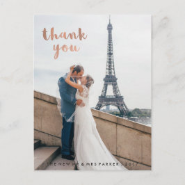 Cartão Postal Trendy Faux Rosa Dourada Typografia Casamento Obri