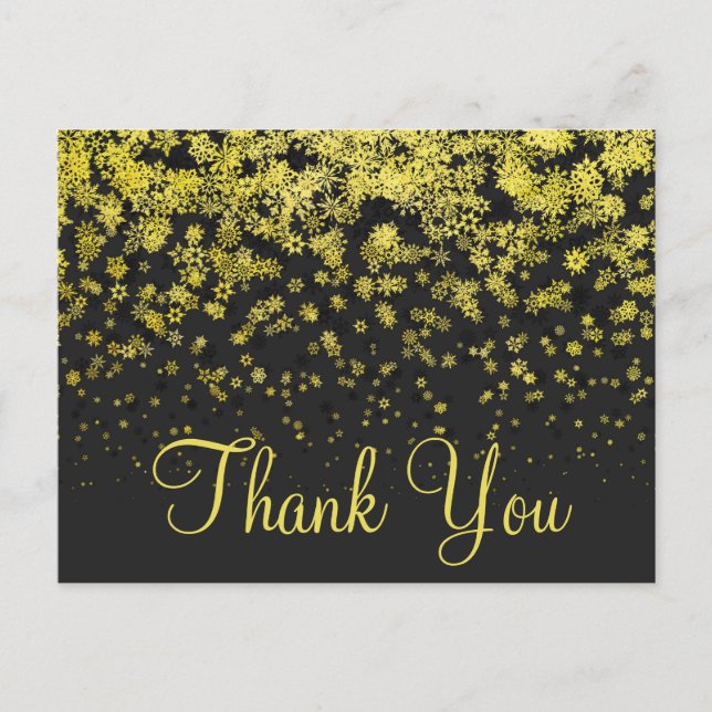 Cartão Postal Trendy Inexpensiv Gold Glitter Black Thank You (Frente)