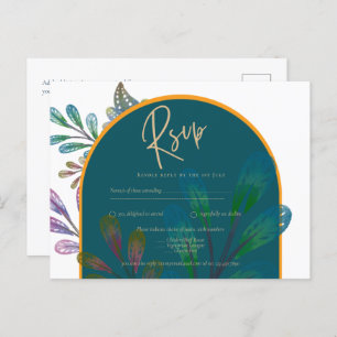 Cartão Postal Trendy Jewel Tones Teal Maroon Dourado Casamento R