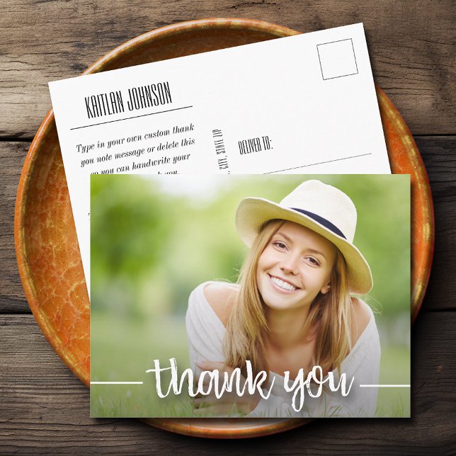 Cartão Postal Trendy Photo Graduation Thank You (Graduation thank you postcards feature your photo o the front and your message on the back)