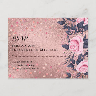 Cartão Postal Trendy ROSEGOLD Casamento Marinho Rosa Metálico Gl