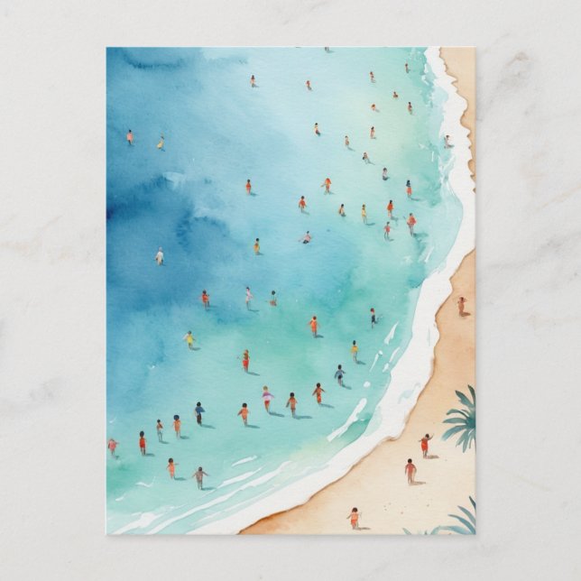 Cartão Postal Trendy Summer Watercolor Ocean Beach Wave (Frente)