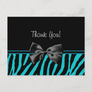 Cartão Postal Trendy Teal Thank You Zebra Print With Ribbon