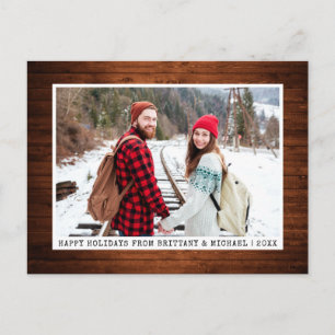 Cartão Postal Trendy Typewrite Font Minimalist Wood Photo