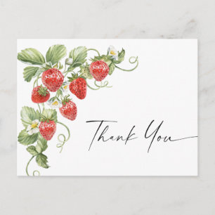 Cartão Postal Trendy Watercolor Meadow Strawberry Obrigado