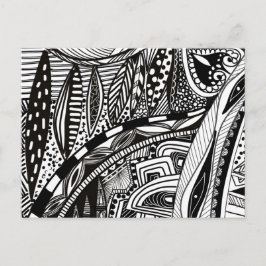 Cartão Postal Trendy zen dodle preto branco modelo de paisagem