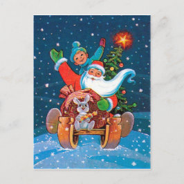 Cartão Postal Trenó do Papai Noel, feriado vintage