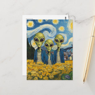 Cartão Postal Três Alienígenas por Faux Van Gogh Arte de IA