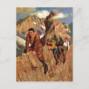 Cartão Postal Três alpinistas no pico da montanha, uma colheita 
