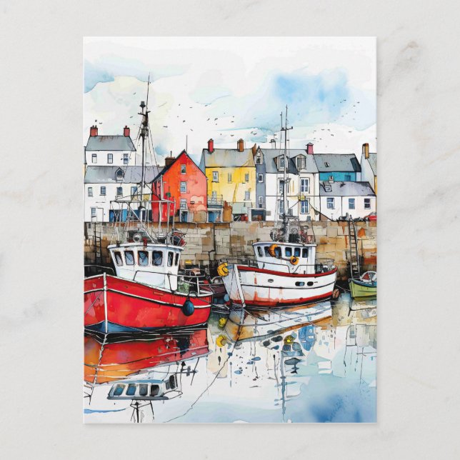 Cartão Postal Três Barcos No Porto De Pesca (Frente)