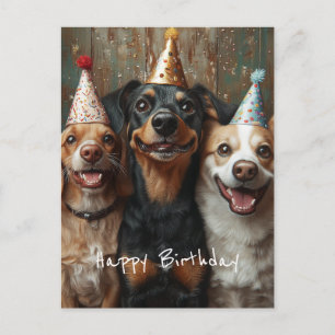 Cartão Postal Três cães de aniversário