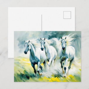 Cartão Postal Três Cavalos Que Atravessam O Campo Da Flor
