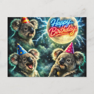 Cartão Postal Três Coalas Lua Aniversário Vintage Feliz
