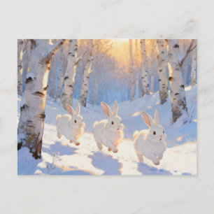 Cartão Postal Três Coelhos Brancos de Inverno