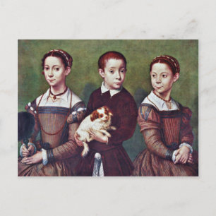 Cartão Postal Três Crianças Com Cão Por Anguissola Sofonisba